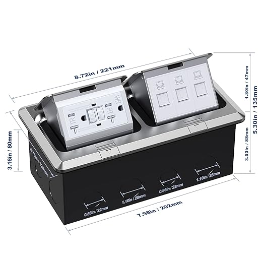 KYHSHJ Dual Pop-Up Floor Electrical Outlet Box Kit，20 Amp Stainless Steel GFCI - Image 4