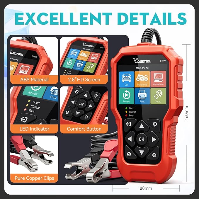 Car Battery Tester 6V 12V 24V VDIAGTOOL BT500, 5-3000 CCA Battery Load Tester - Image 9