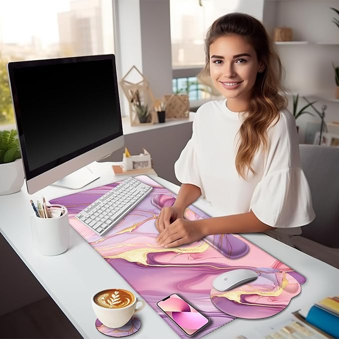 LIMKRIAN Marble Mouse Pad Set Large Desk Matt - Image 2