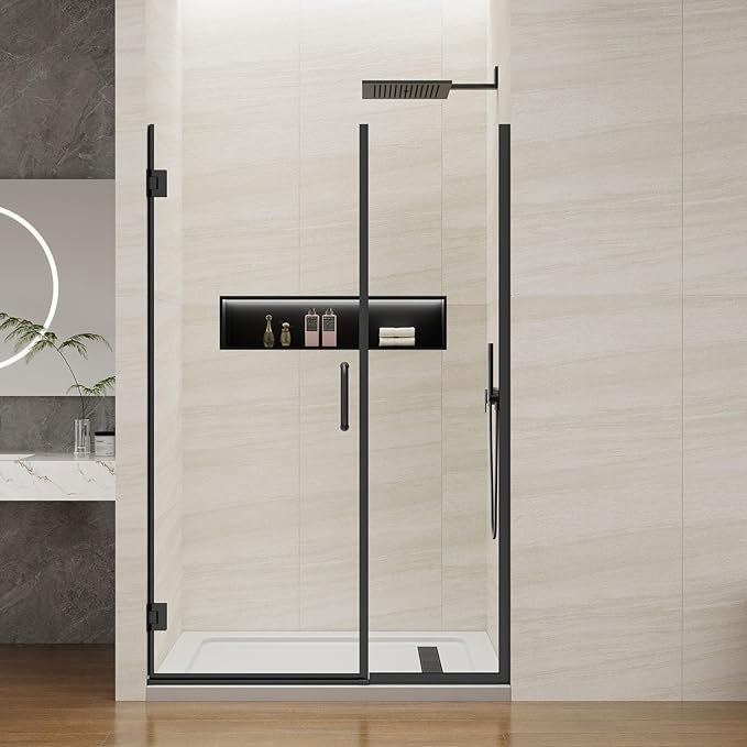 Pivot Swing Shower Door, Adjustable Width 40" W x 74" H Semi-Frameless Shower - Image 3