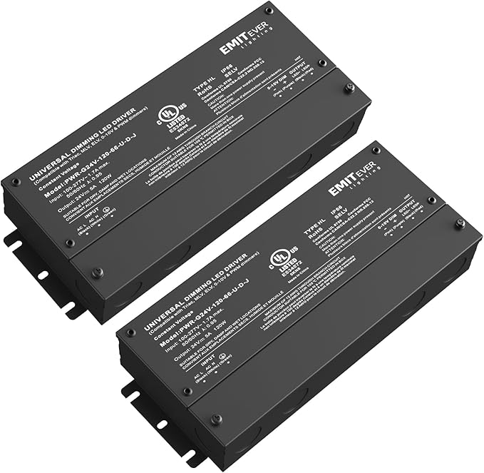EMITEVER Dimmable Led Driver, 2 Packs 120W AC 110V-277V to DC 24V Transformer by EMITEVER
