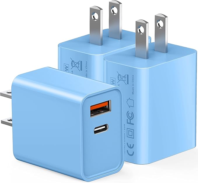 3 Pack Dual Port USB C Charger Block, 20W Power Delivery + QC3.0 USB A Double by CSODINCE