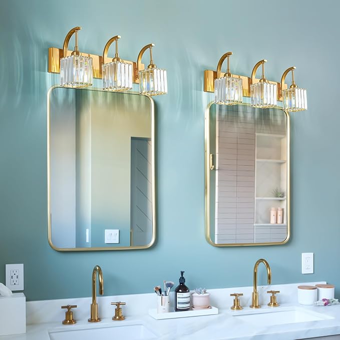 FDPBY Crystal Vanity Lights 3-Light Gold Bathroom Vanity Lights Modern Crystal - Image 6