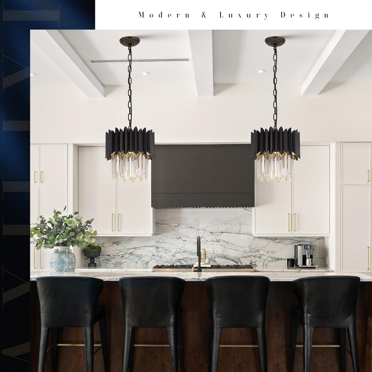 Black Crystal Chandelier Small K9 Crystal Round Pendant Lights 11.8in Adjustable Modern Crystal Ceiling Pendant Light Fixture 3-Lights for Dining Room Living Room Kitchen Foyer Entryway