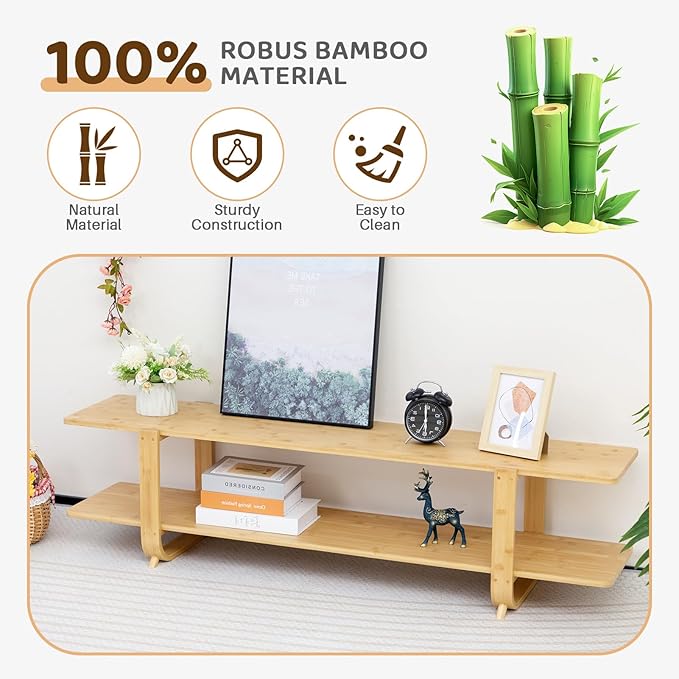 HollyHOME Bamboo TV Stand with Storage - Image 6