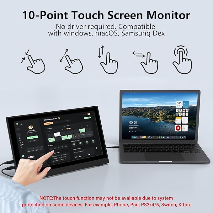 InnoView Portable Monitor Touchscreen 15.6" 1080P 10-Point Touch Screen Monitor - Image 5