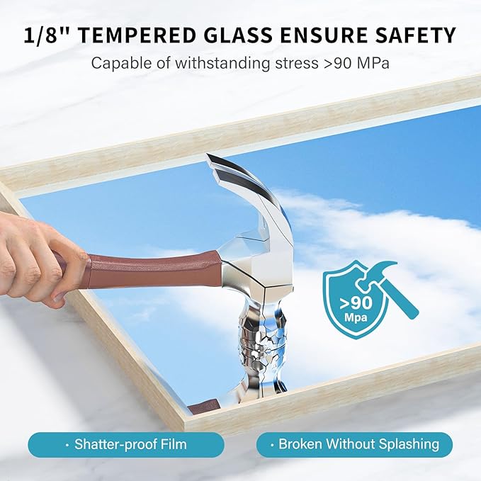 Oak Wood Effect Framed Wall Mirror, 36x36 Rectangle Mirror, Anti-desilvering - Image 5