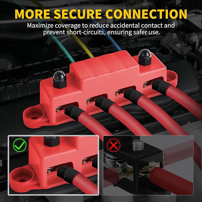 Bolipoeq Bus Bar 250A 12V Power Distribution Block 4 x 5/16" Studs - Image 5