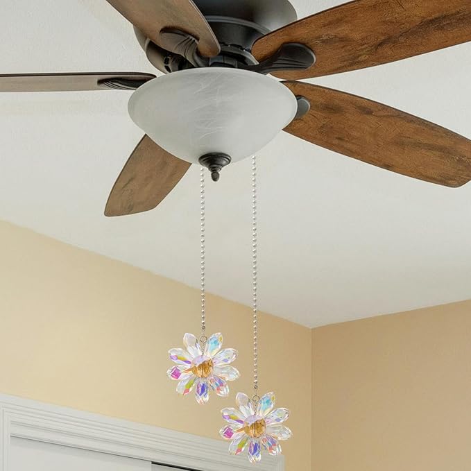 LEFERS Ceiling Fan Pull Chain, 2 Pieces 1.8" Crystal Glass Flower Pendants - Image 5