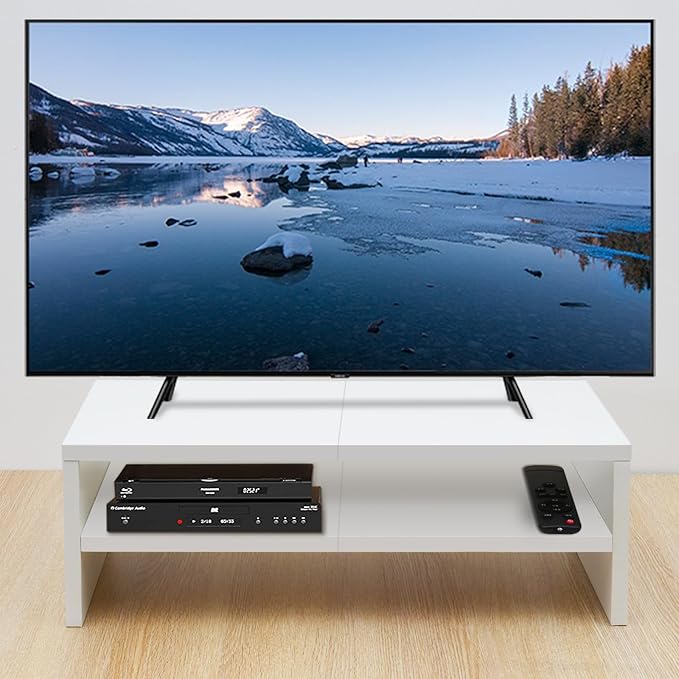 TEAMIX 2 Tier White Monitor Riser Stand, Wood Desktop Stand - Image 2