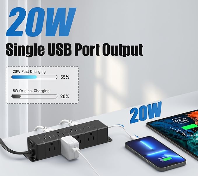 40W Fast Charging Under Desk Power Strip, 12 Outlet Mountable Power Strip - Image 2