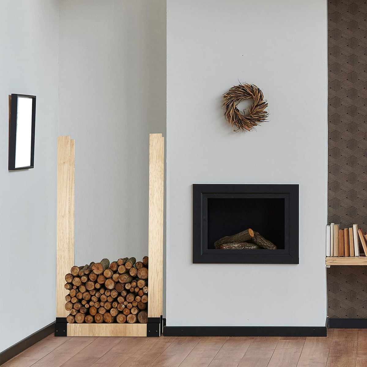firewood log storage rack bracket, adjustable heavy duty showing dimensions