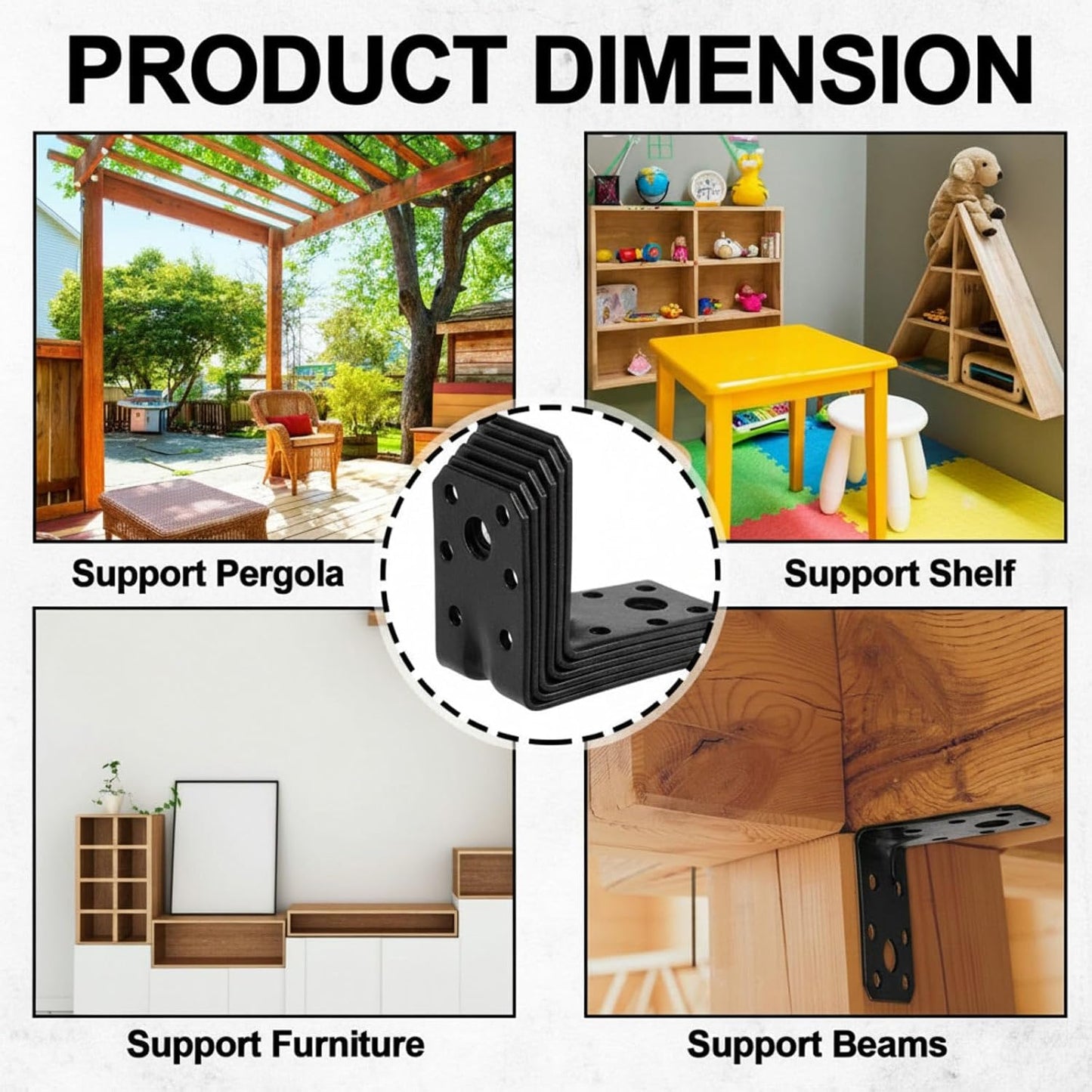50pcs 2x2x1-3/8 Steel L Bracket 1.7mm Thick Metal Angle 90 Degree Reinforcing Rib Corner Brace Heavy Duty Metal Corner Brace Shelf Brackets for Wood Shelf Furniture Cabinet (Black)
