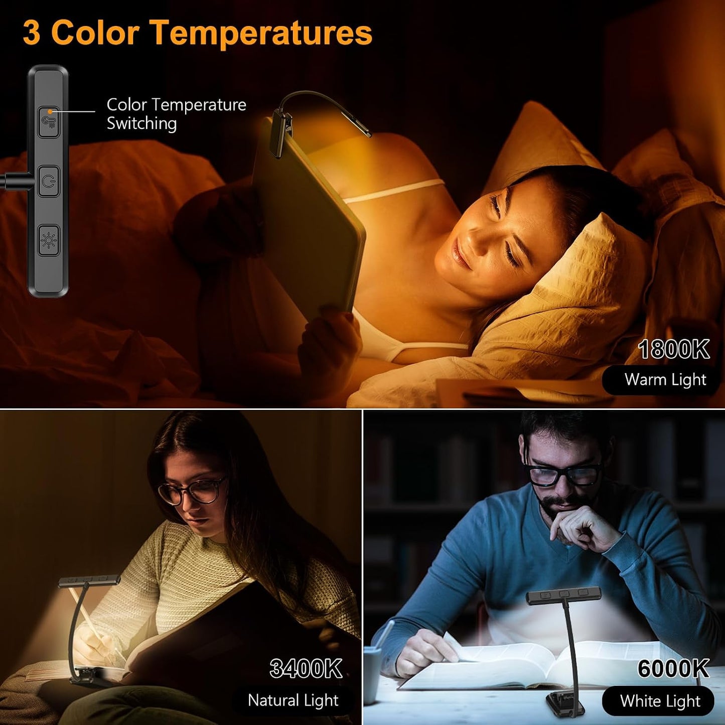 Gritin 19 LED Rechargeable Book Light for Reading in Bed | Eye Caring 3 Color Temps,Stepless Dimming Brightness,Memory Function,90 Hrs Runtime Lightweight Clip on Light for Book Lovers