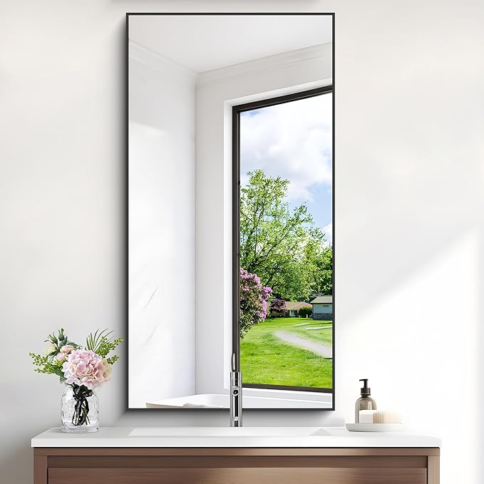 48x24In Black Bathroom Mirror for Wall, Rectangle Mirrors - Image 3