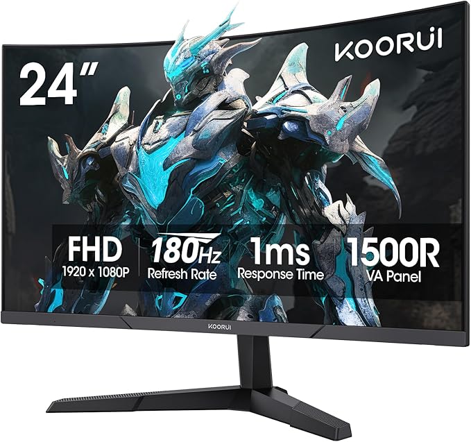 KOORUI 24 inch Curved Gaming Monitor 180Hz FHD 1080P Computer Monitor, 1ms by KOORUI