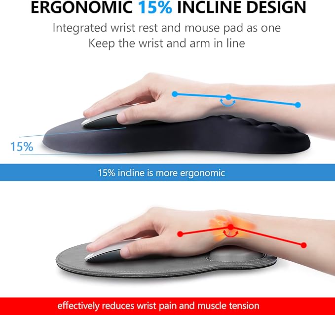 Mouse Pad Wrist Support, Laokiiy 2 in1 Keyboard Wrist Rest+ Ergonomic Mouse Pad - Image 2
