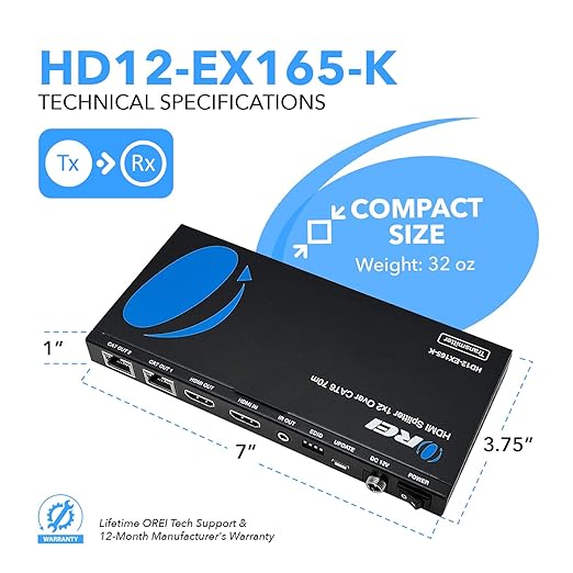 OREI 4K 1x2 HDMI Over ethernet Extender Splitter Over CAT6/7 ethernet Cable - Image 5