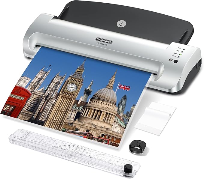 SINOPUREN 13-Inch Thermal & Cold Laminator Machine, Quick Warm-Up, 3 Temp by SINOPUREN