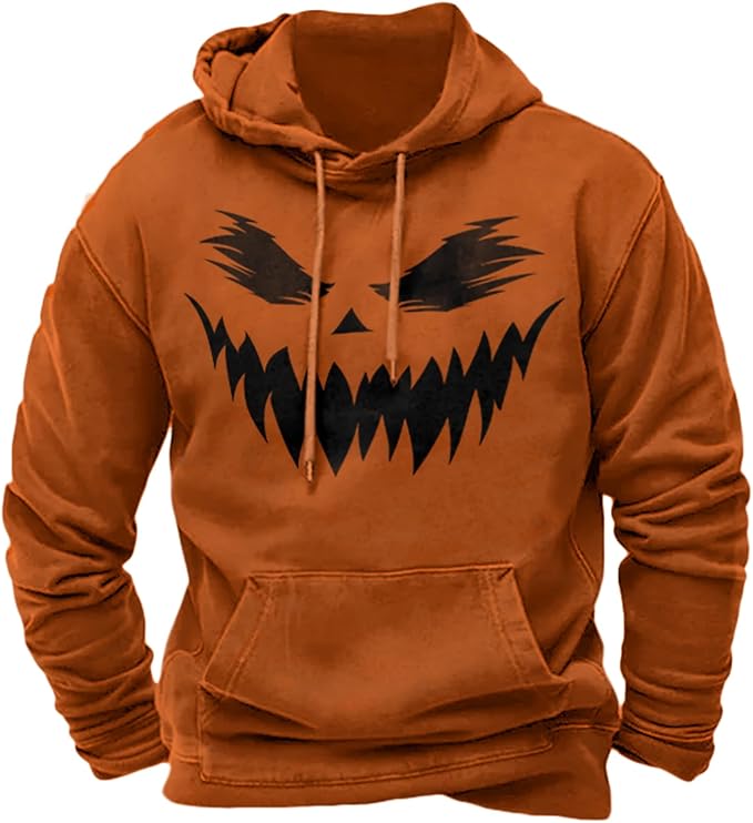 Halloween Hoodie Men Graphic Pumpkin Ghost Printed Sweatshirt Casual Trendy by Spatofa