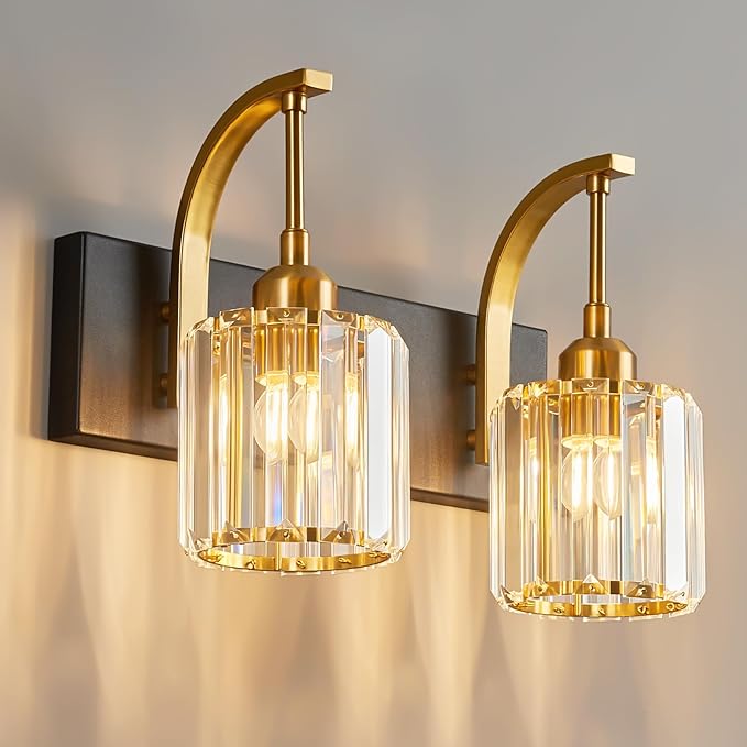 FDPBY Bathroom Crystal Vanity Lights 2-Light Black Gold Wall Lamp Modern by FDPBY