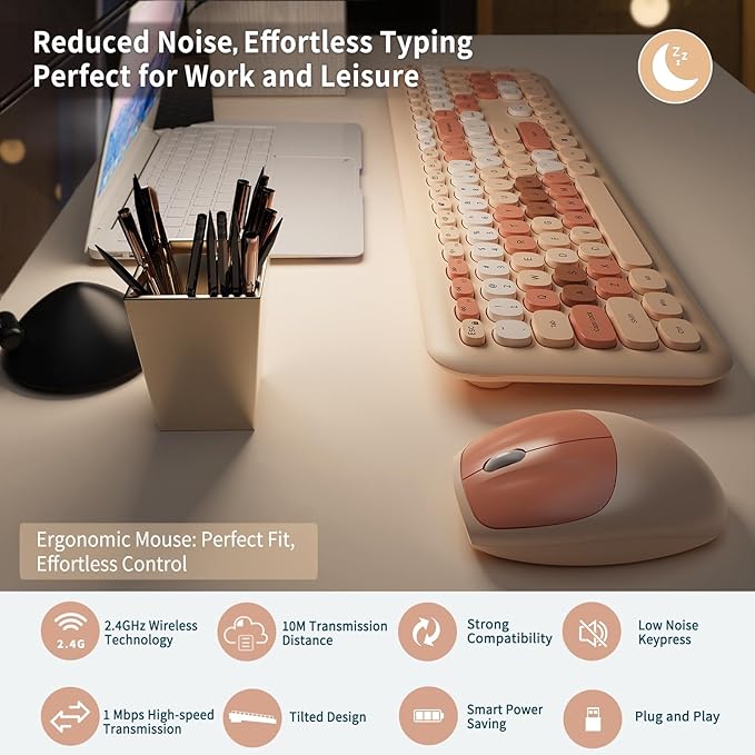 Nowlike Wireless Keyboard and Mouse Combo, Retro Typewriter Keyboard - Image 5