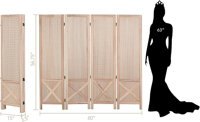 Wnutrees 4 Panel Pegboard Display, 5 Ft Wood Folding Privacy Screens Room - Image 5