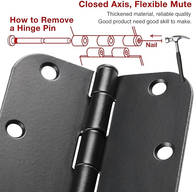 108 Pack Rounded Matte Black Door Hinges 3.5 Inch 5/8" Radius - Image 6