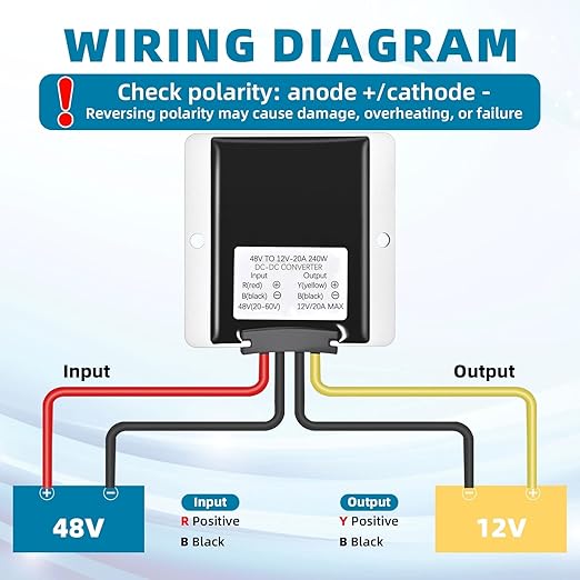 AIUWIZO 20A 240W Golf Cart DC-DC 24V 36V 48V to 12V Waterproof Converter - Image 3
