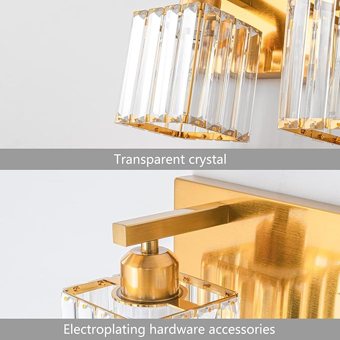 FDPBY Modern Bathroom Vanity Light 2-Lights Gold Crystal Bathroom Wall Light - Image 5