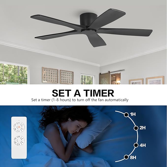 WINGBO 54" Flush Mount DC Ceiling Fans Without Lights, 5 Carved Solid Wood - Image 8