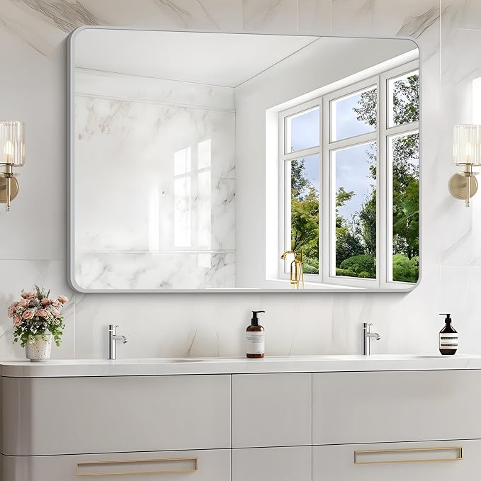 48x36 Inch Silver Bathroom Mirror, Large Rectangular Vanity Mirror, Metal by WelcometoCIVENO
