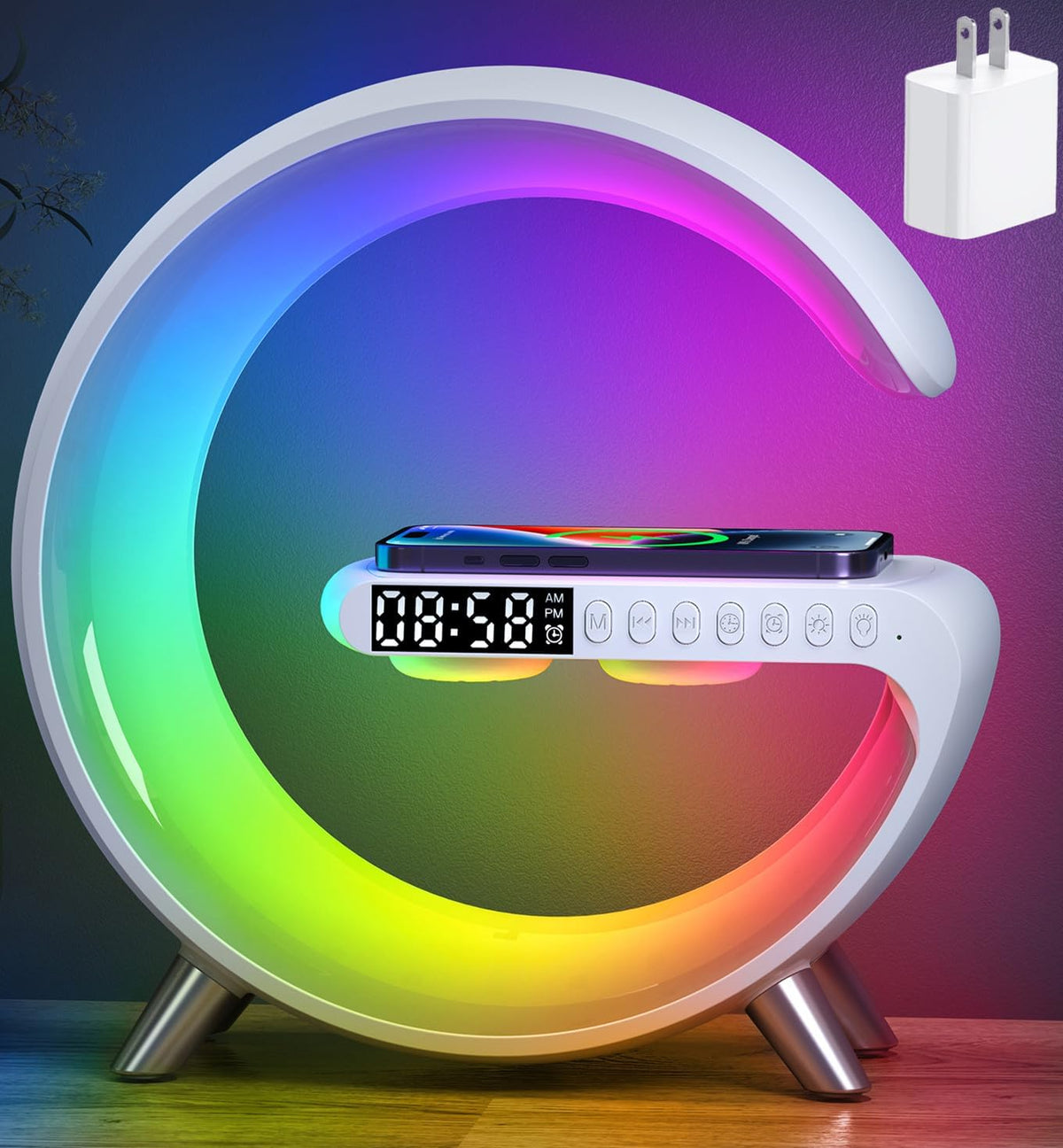 Smart LED Table Lamp, 5-in-1 Night Light Fast Wireless Charging Station