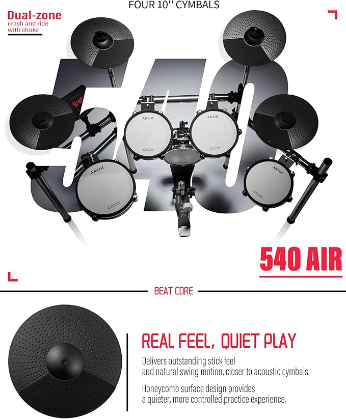 AKLOT Electric Drum Set with Kick-Tower: 4 Dual Zone Mesh Pads, 8’’ Tower-Style - Image 6