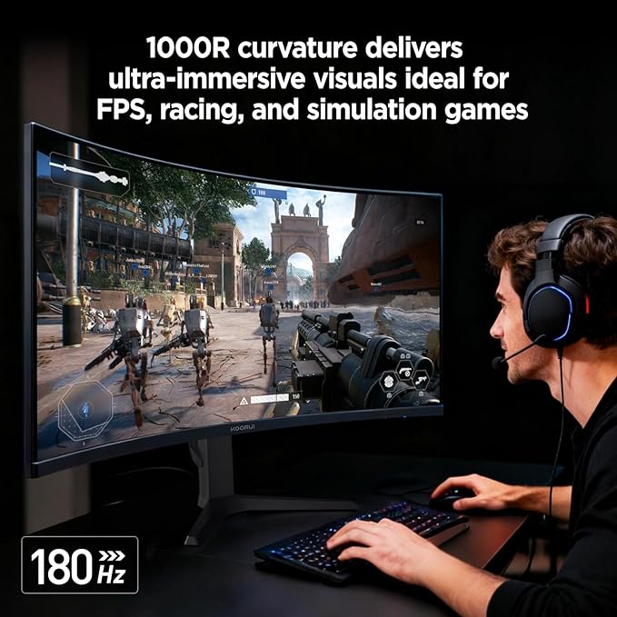 KOORUI 34-inch Curved Ultrawide WQHD 3440×1440 Gaming Monitor, 180Hz 1000R- - Image 6