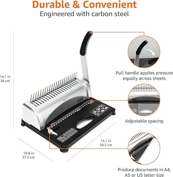 Amazon Basics Comb Binding Machine, 350 Sheets Capacity, - Image 4