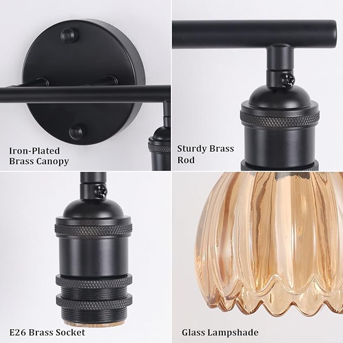 Shenmoyl Bathroom Light Fixtures, 2-Light Black Vanity Wall Light Over Mirror - Image 7