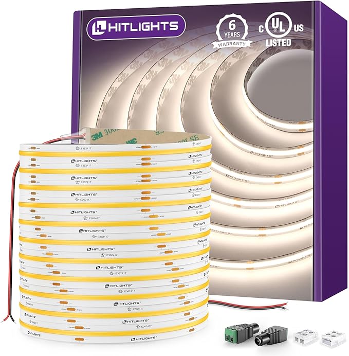 HitLights COB LED Strip Lights Neutral White 4000K, 32.8ft Premium High Density by HitLights