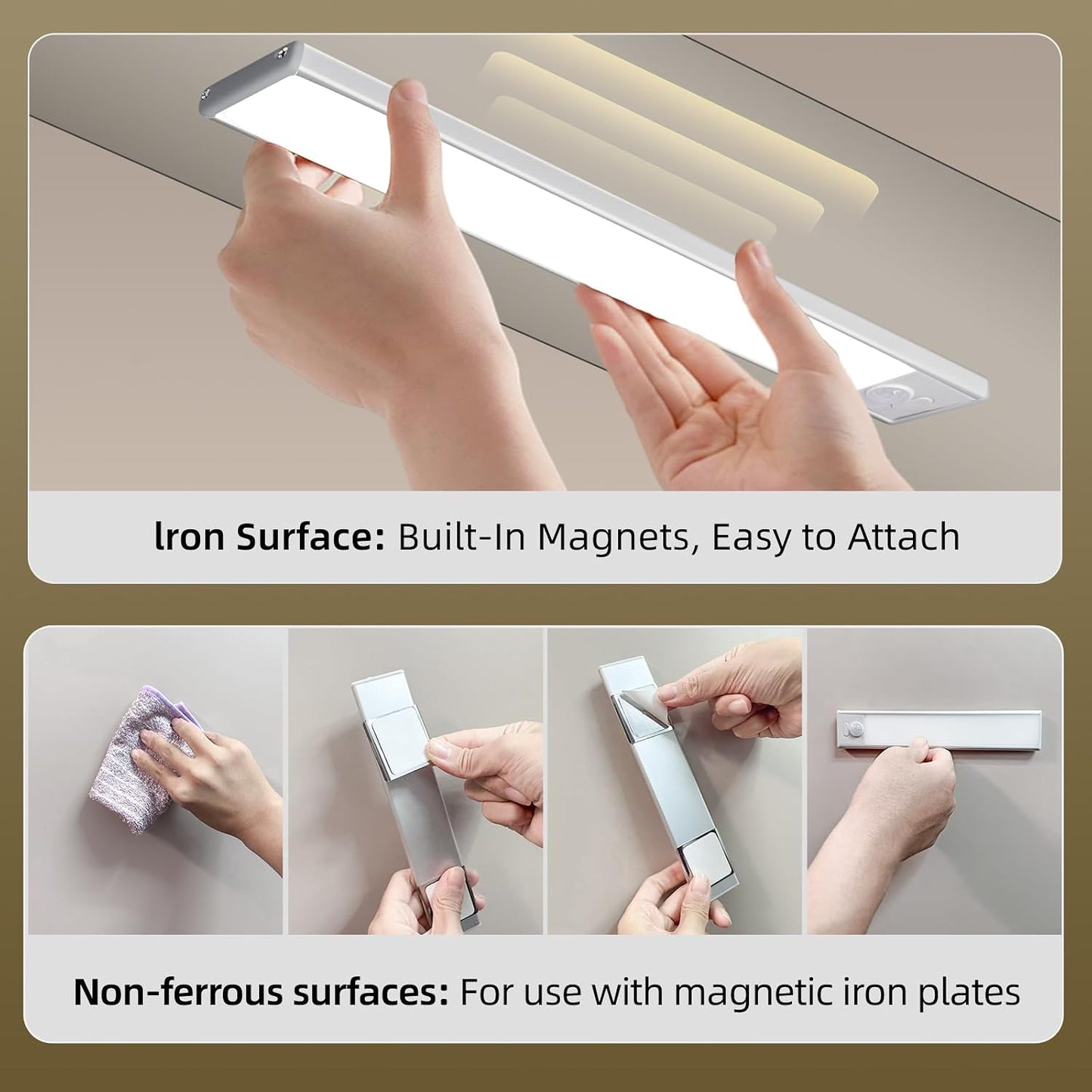 4 Pack Under Cabinet Lighting, Rechargeable Motion Sensor Light Indoor, Wireless Dimmable Magnetic Closet Lights, 32 LED Under Counter Lights for Kitchen, Wardrobe, Stairs, White Light