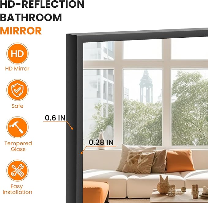 Bathroom Vanity Mirror for Wall, 2 Pack 36" x 24" Metal Framed Rectangular - Image 3