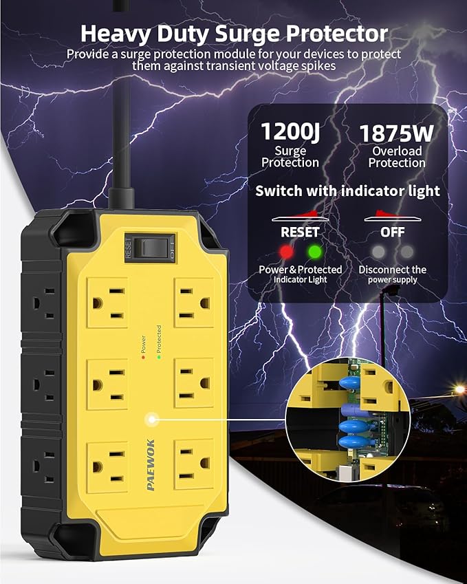 Heavy Duty Power Strip15 Amps/1200 Joules, 12 Outlets Industrial Magnetic Surge - Image 4