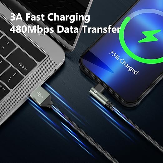 90 Degree iPhone Charger 6FT, 6Feet Right Angle Nylon Braided USB Lightning - Image 5