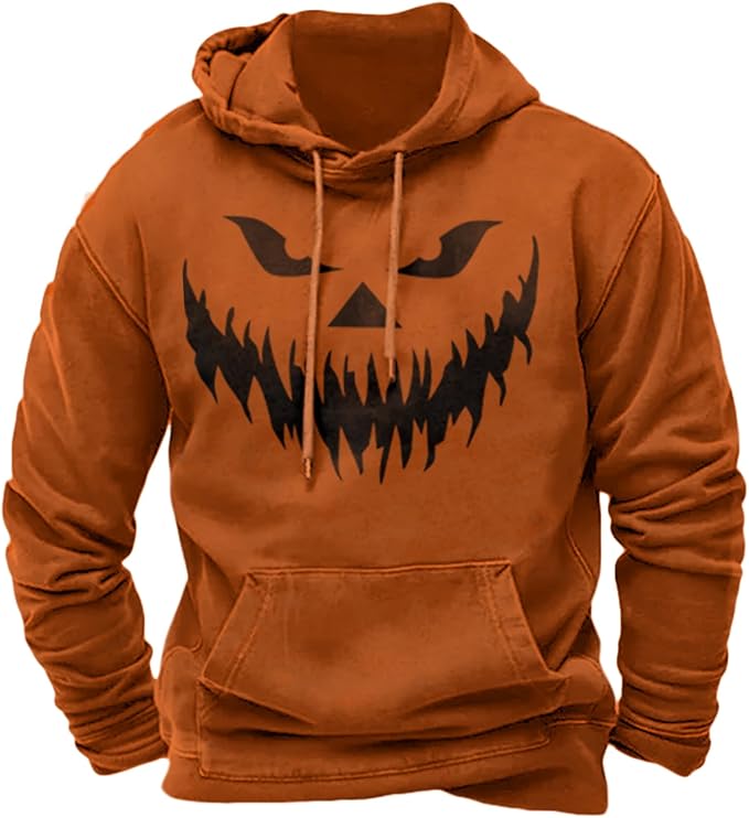 Halloween Hoodie Men Graphic Pumpkin Ghost Printed Sweatshirt Casual Trendy by Spatofa