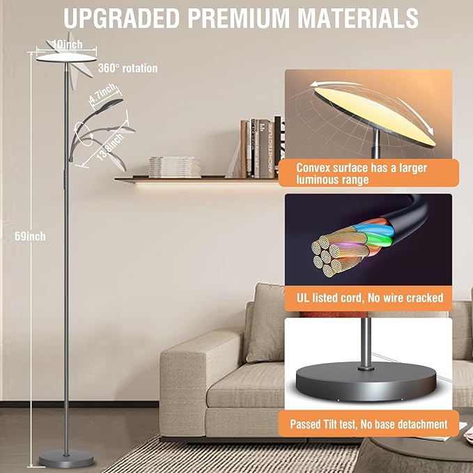 marctronic Gray Floor Lamps for Living Room, 44W/4500LM Super Bright 2 in 1 LED - Image 7
