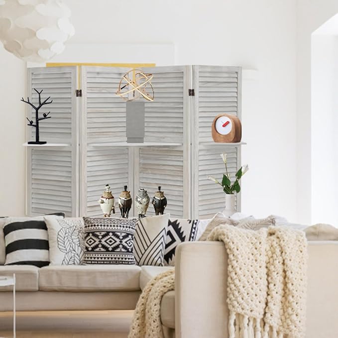 4 Panel Room Divider with Shelves, Room Dividers and Folding Privacy Screens - Image 4