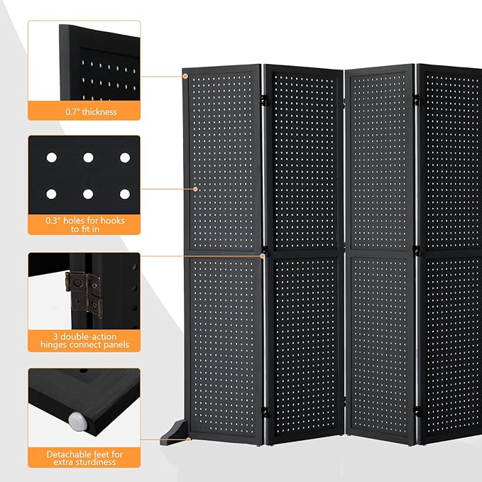 Bonnlo 4/6 Panel Pegboard Freestanding, 5 FT Portable Display Board Organizer - Image 4