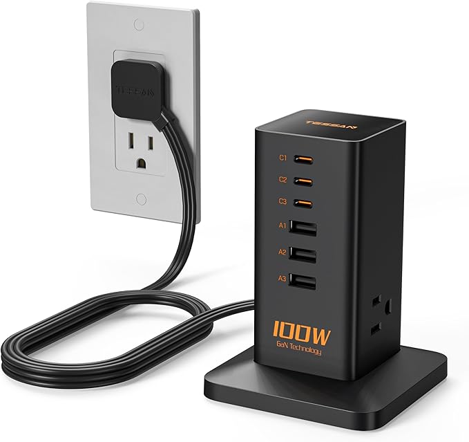 Charging Station PD 100W, TESSAN 9-in-1 USB C Power Strip by TESSAN