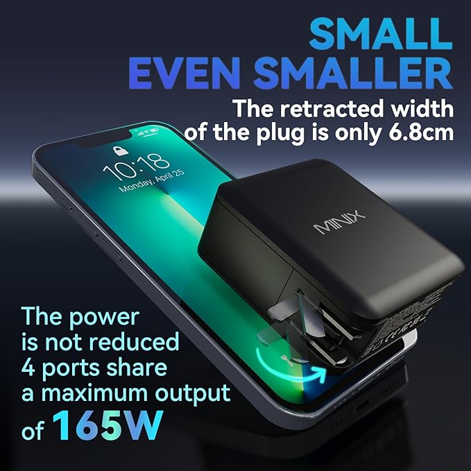 MINIX 165W USB C Charger, GaN II Charger PD3.1 Max 140W, Turbo 4-Port Charging - Image 4