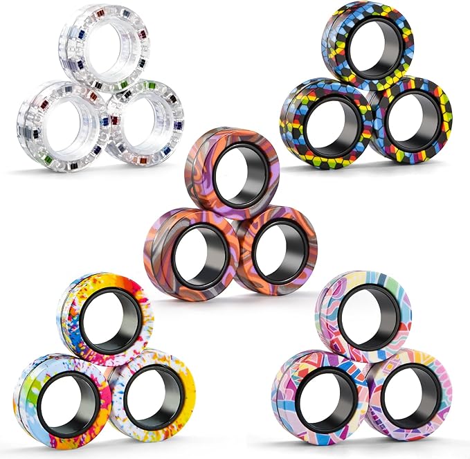 15Pcs Magnetic Adults Fidget Toys Rings, Stocking Stuffers by FINGERROCK