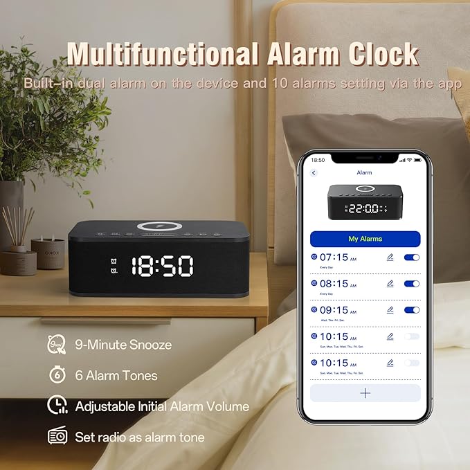 Dual Alarm Clock Radio Bedroom, Digital Alarm Clocks Bedrooms Bluetooth - Image 2